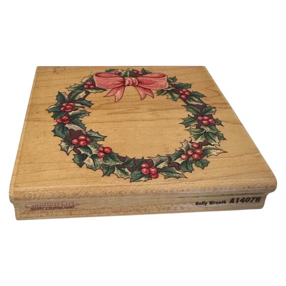 LOT OF 7 Christmas Holidays Wood Mounted Rubber Stamps Nutcracker Tree Wreath - Picture 2 of 15